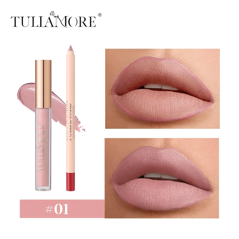 

2pcs/set Matte Velvet Lip Gloss Lip Liner Pencil 2 In 1 Waterproof Lasting Liquid Lipstick Lip Liner Contour Makeup 12 Colors
