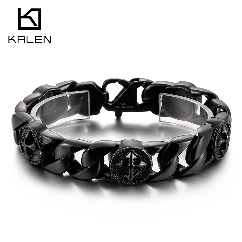 

KALEN Black Color Viking Link Chain Bracelet Men Stainless Steel 316L Male Charm Brangle