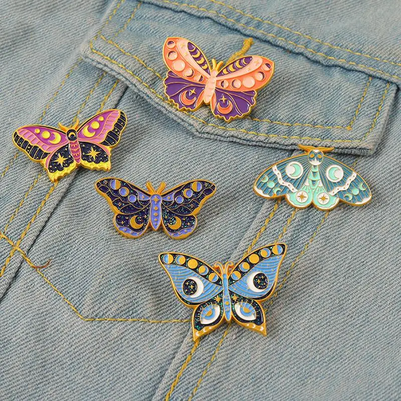 

Witch Butterfly Enamel Pins Custom Moon Phase Moth Brooches Lapel Badges Punk Gothic Insect Jewelry Gift for Friends