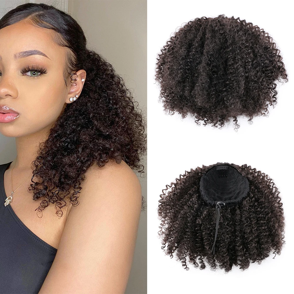 Короткие афро кудрявые волосы Belle Show 8 дюймов хвост Синтетический зажим для волос