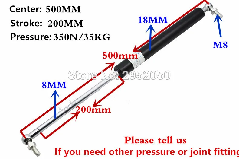 

Free Shipping Silver Tone Black 350N/35KG Force Ball Studs Lift Strut Car Gas Spring 500*200mm