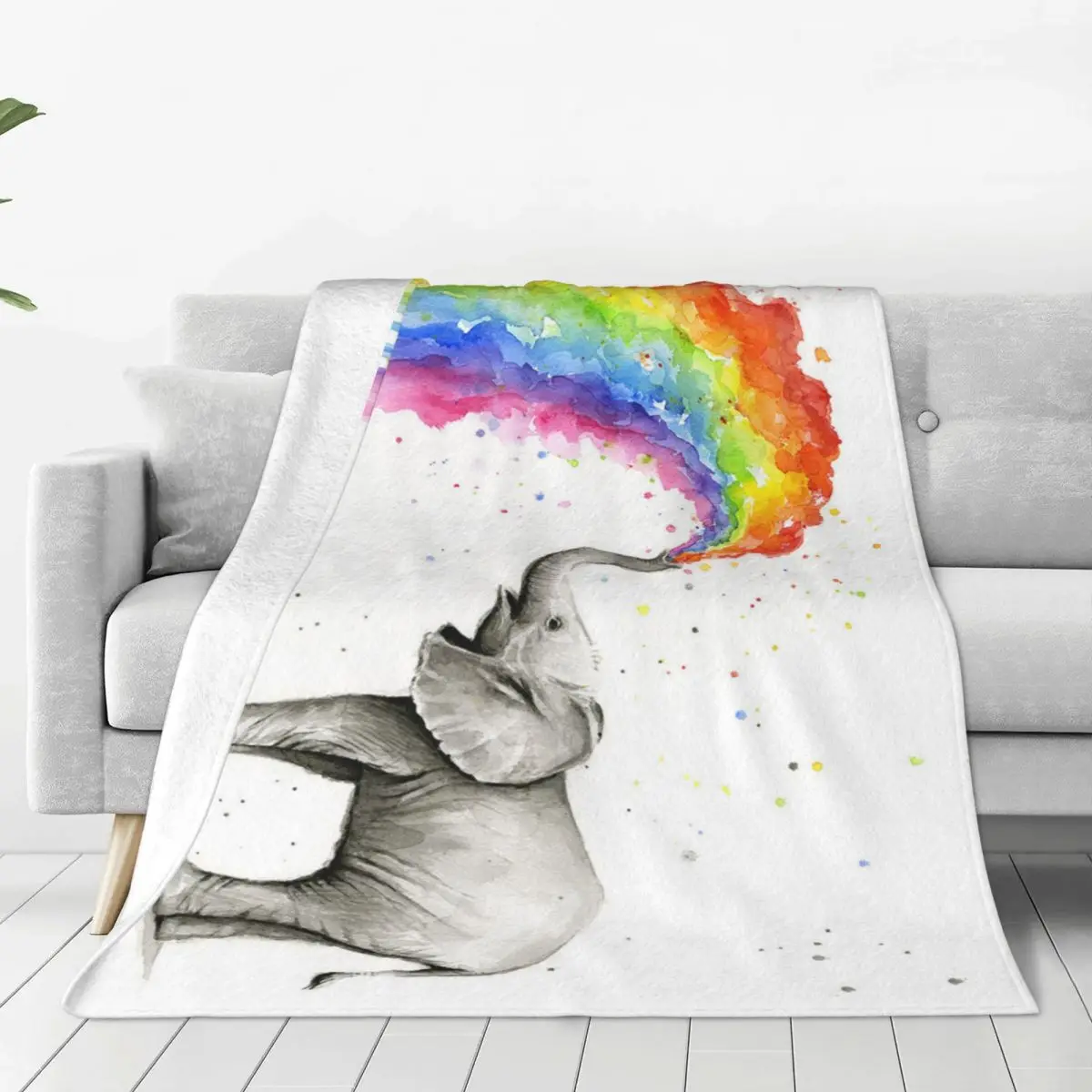 

Rainbow Elephant Soft Flannel Throw Blanket for Couch Bed Warm Blanket Lightweight Blankets for Sofa Travel Blanket