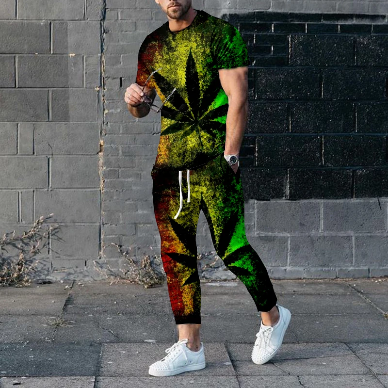 Summer Men's Trousers Tracksuit BoB Marley Print 2-piece Set Cools Short Sleeve T-shirt Street Hip Hop Singer Oversized Outfit