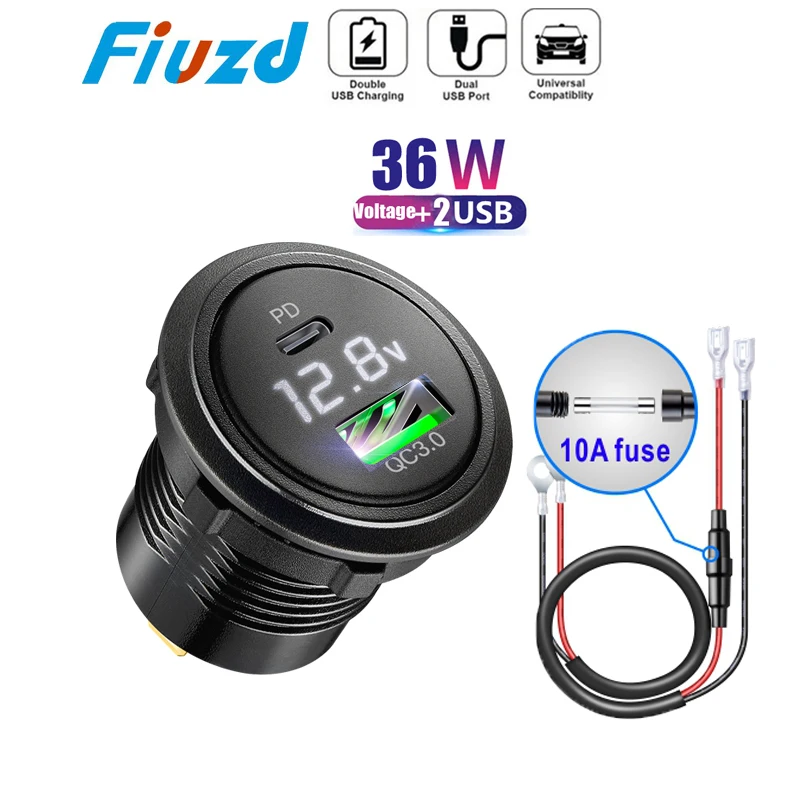 12 В Octavia USB-розетка со светодиодным вольтметром для 12 В 24 В, лодки, автомобиля, лодки, морского внедорожника, мотоцикла, грузовика, лодки, квадроцикла