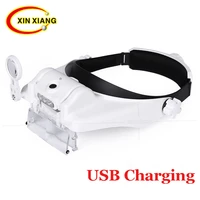 usb rechargeable headband 3 led magnifier 1 5x 2x 8x glasses magnifier with led light reading newspaper magnifying glass loupe