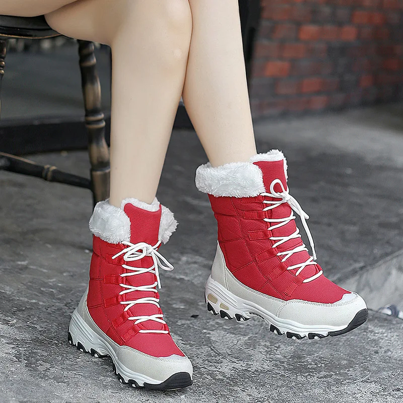 

New Winter Women Boots High Quality Warm Snow Boots Lace-up Comfortable Ankle Boots Outdoor Waterproof Hiking Boots Size 36-42