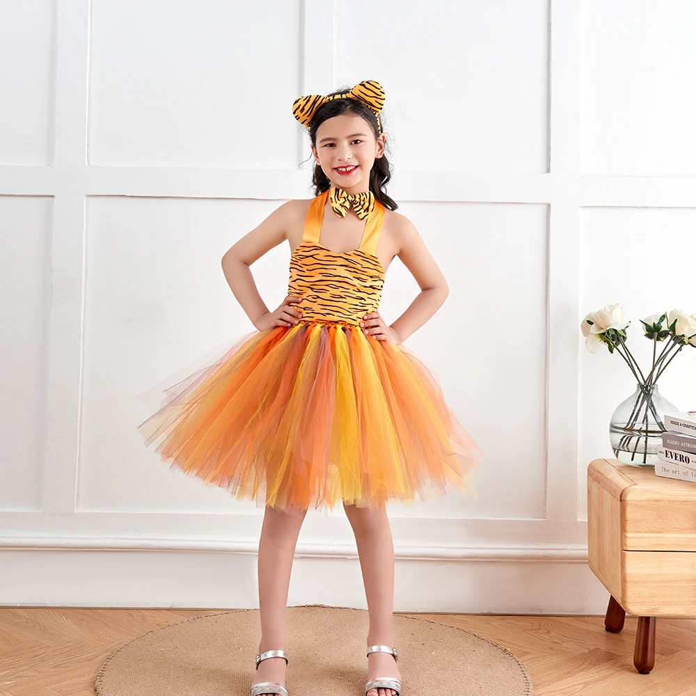 Halloween Animal Costume for Children Forest Theme Giraffe Cows Tiger Leopard Zebra Tutu Dress Kids Cosplay Party Dance Clothes