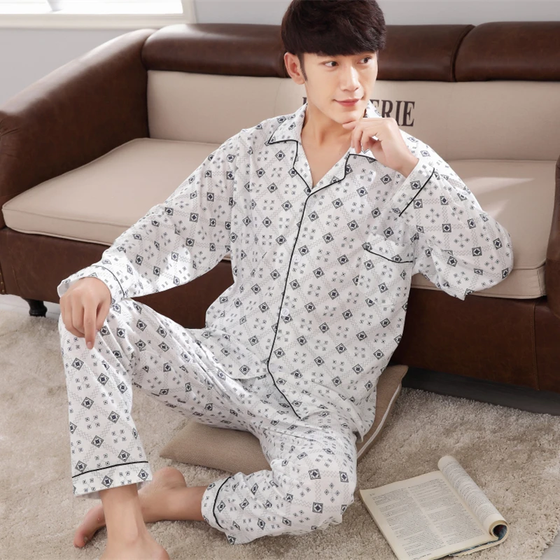 Spring and Autumn Long-sleeved Pajamas Men's Autumn Suits Summer Men's Thin Cardigan Large Size Home Wear Lounge Sets
