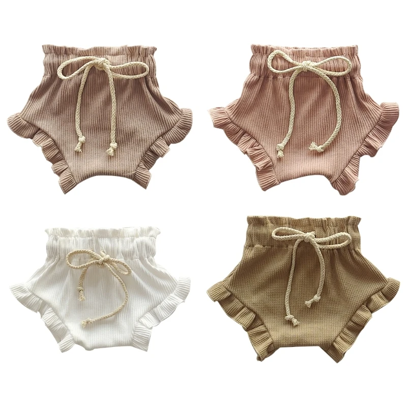 

Шорты для маленьких девочек с оборками на подоле, модные удобные хлопковые короткие штаны с эластичным поясом, на шнуровке, для 0-24 месяцев, ...