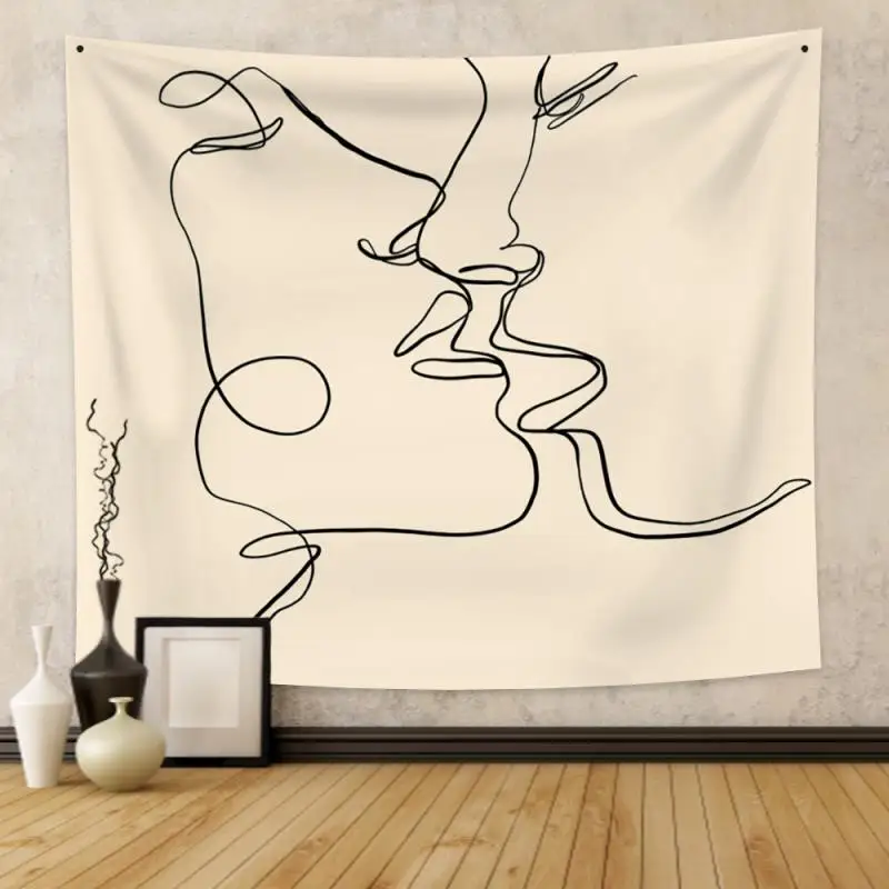 

Simple Line Contour Face Tapestry Wall Hanging Kiss Tapestry for Bedroom Tapestry for Living Room Bohemian Room Decor Tapestry