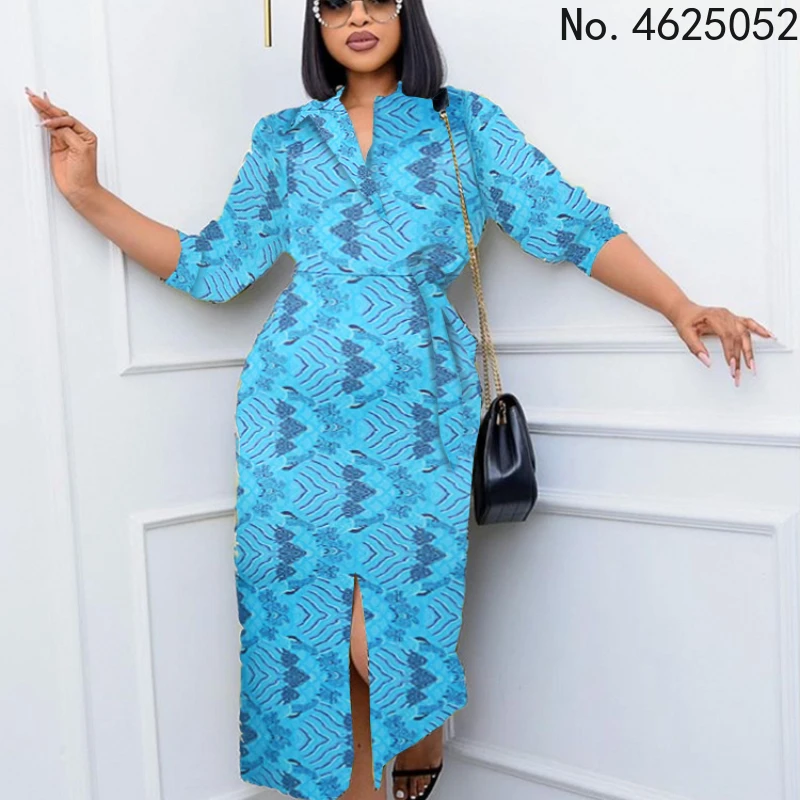 

Лето 2022, модное Африканское женское платье с коротким рукавом и принтом из полиэстера, Платье До Колена, африканские платья для женщин, афри...