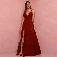 red evening dresses backless sexy deep v neck women prom gowns slit spaghetti formal vestidos robes de soir%c3%a9e special occasion