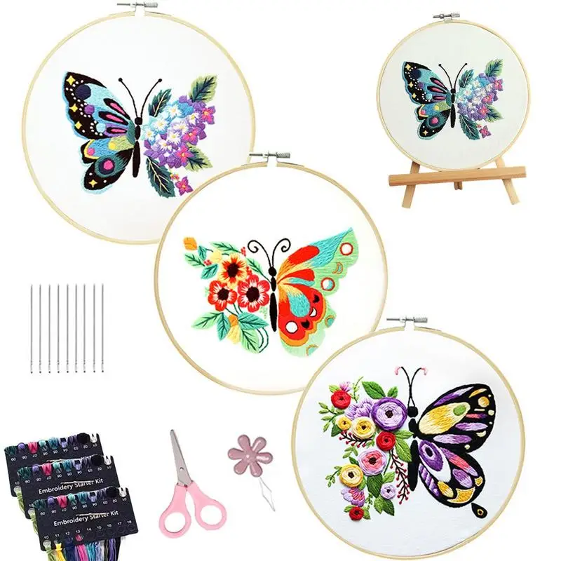 

Beginner Embroidery Kit 3 Sets Embroidery Kits With Pattern And Cotton Portable And Easy To Use Skill Practise Set For Experts
