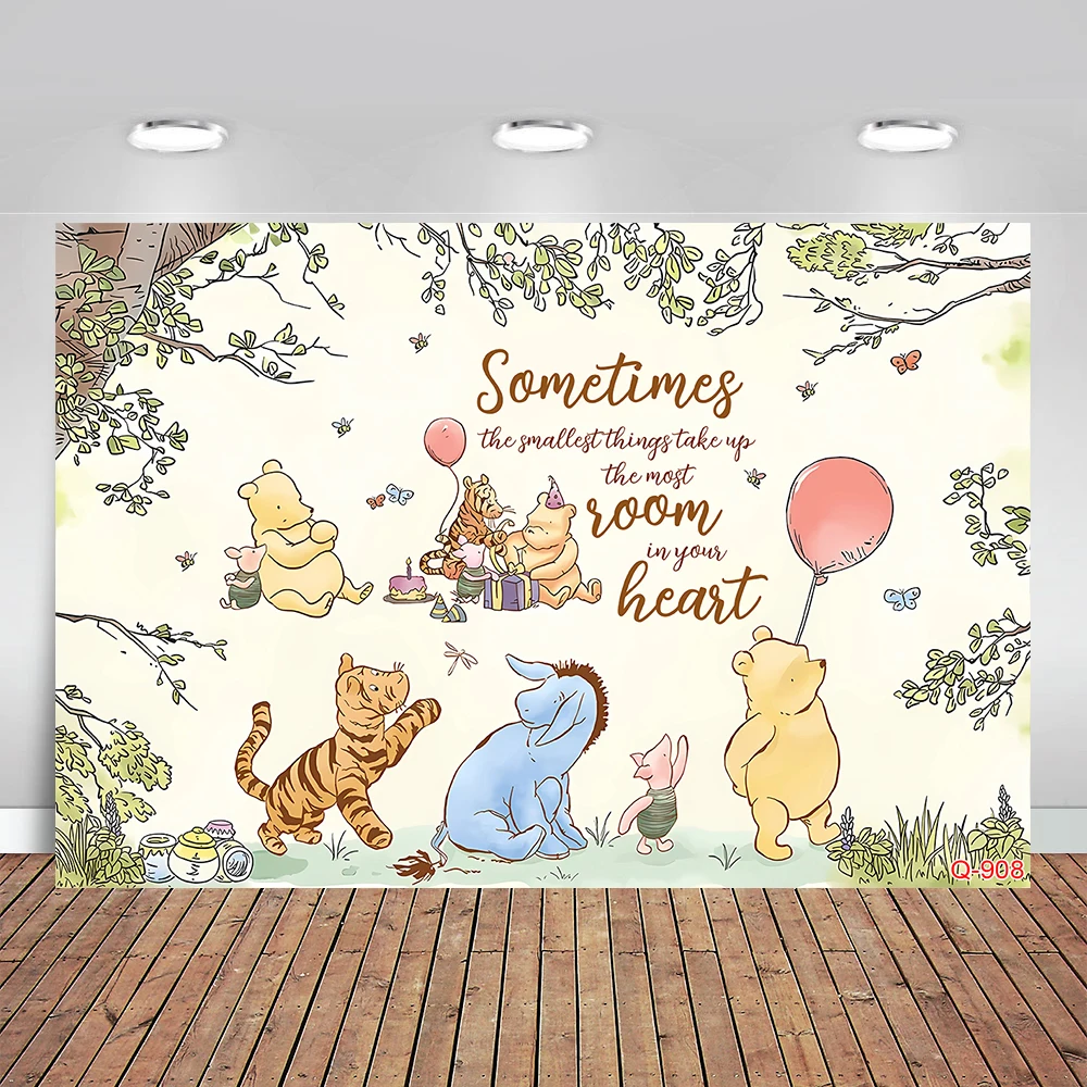 

Classic Cute Winnie Party Banner Backdrop Baby Shower Birthday Decoration Supplies Background Infant Pooh Bear Friends Newborn