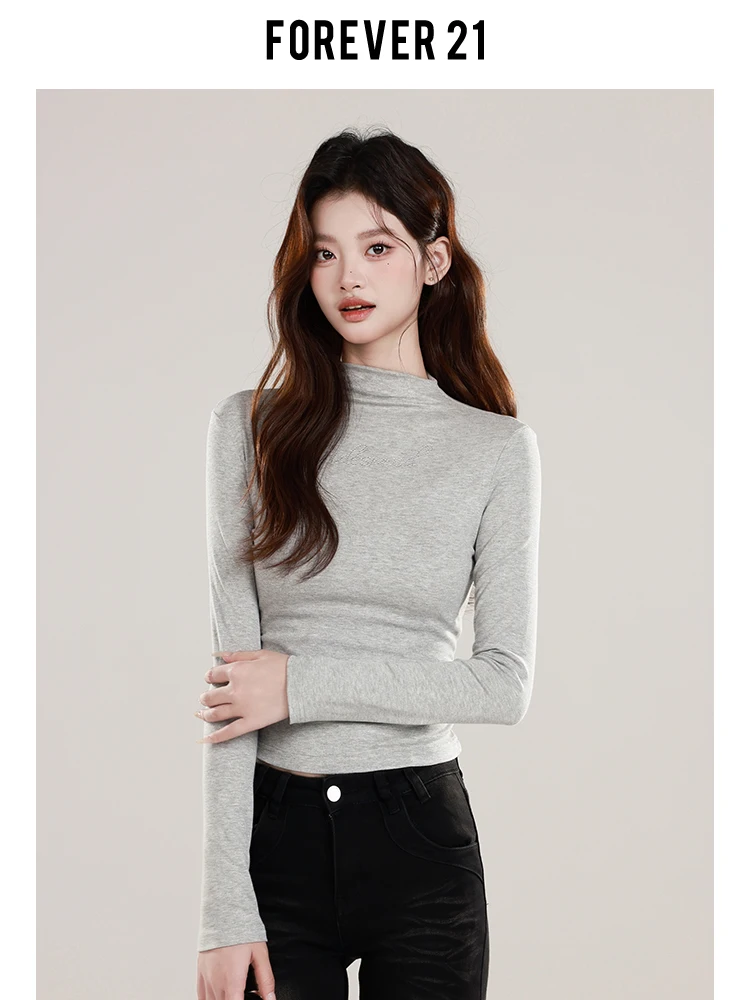 Forever2 Шикарная повседневная серая рубашка с высоким воротником и длинными