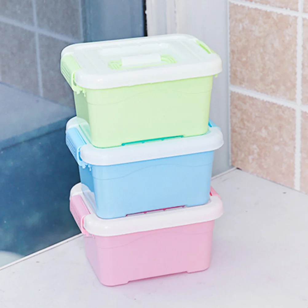 

Candy Color Portable Storage Box with Lid Plastic Cosmetics Container Household Storage Bins (Small Size) (Random Color)