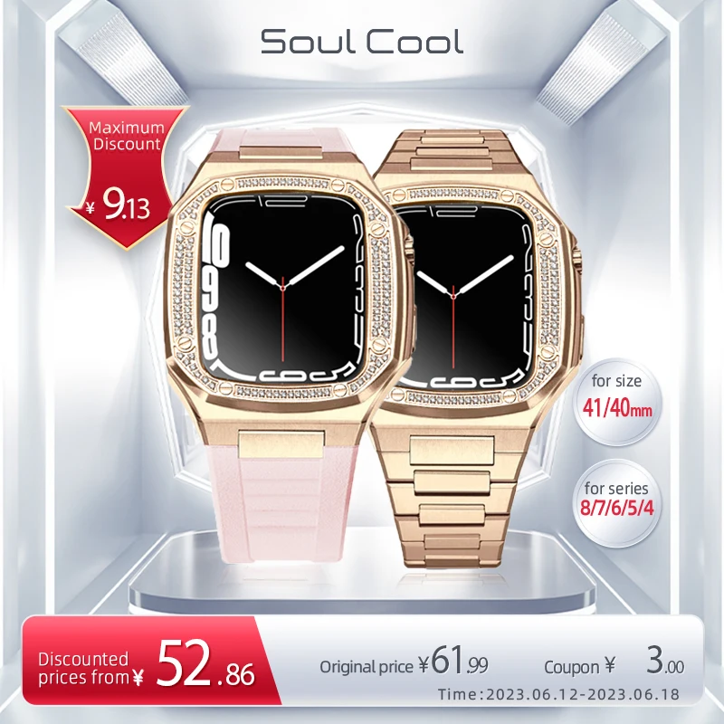 New 316L Stainless Steel Mod Kit for Apple Watch Series 7/8 41MM 40MM Compatible Metal Strap Fashionable Women iWatch7 Case