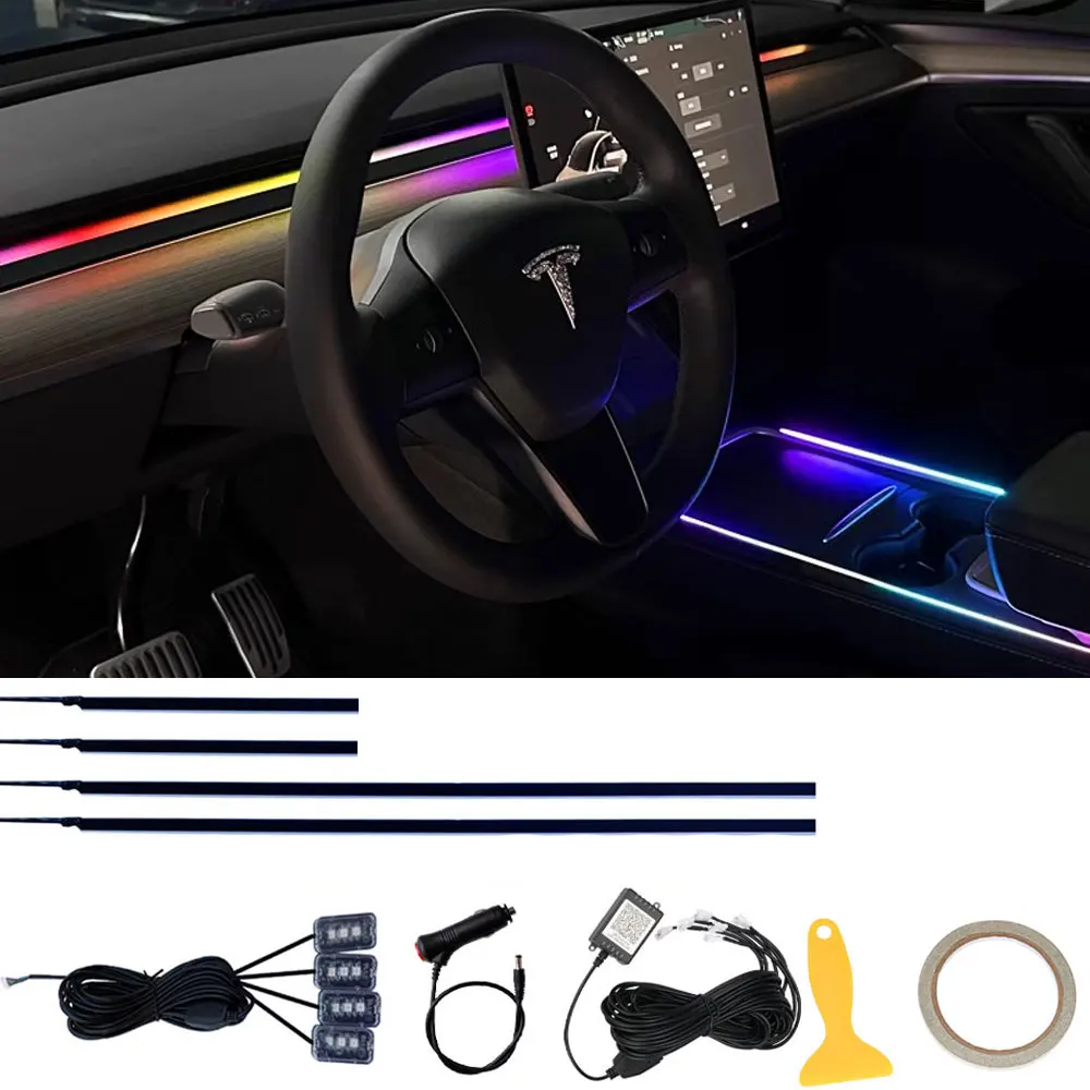 

Symphony Car Center Console Dashboard Neon Light Tubes RGB Interior LED Atmosphere Strip Light App Control For Tesla Model 3/Y