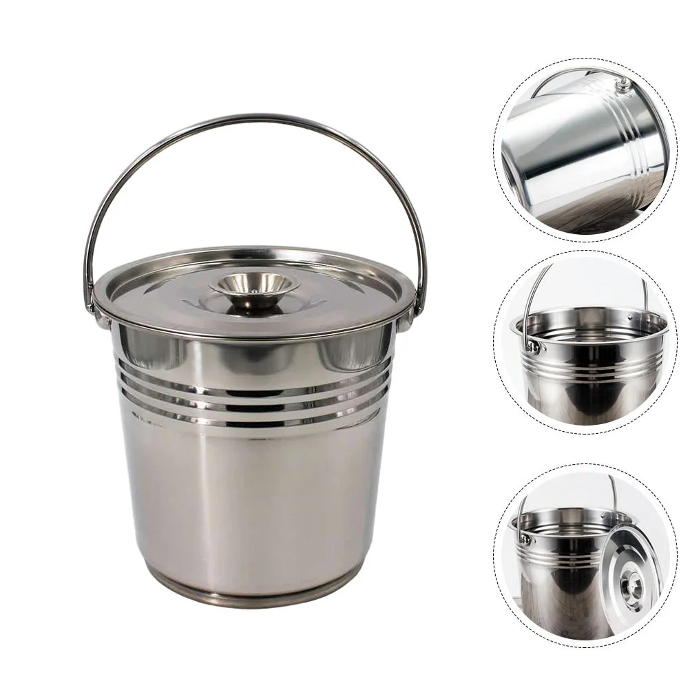 

Bucket Ice Can Metal Trash Steel Stainless Pail Garbage Water Lidwith Bin Handheld Containerchampagne Rice Grease Beer