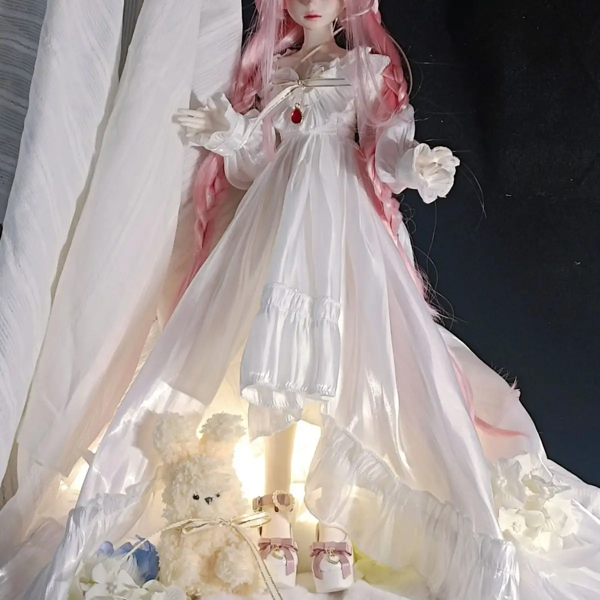 Одежда для куклы bjd подходящая на размер 1/3 1/4 1/6 белое платье со шлейфом и длинными