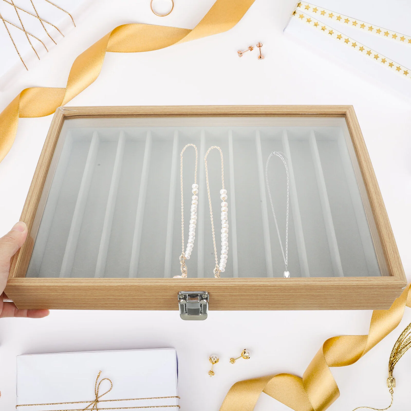 

Jewelry Display Box Pearl Necklace Choker Necklace Trinket Boxes Organizer Stand Glass Trays Travel