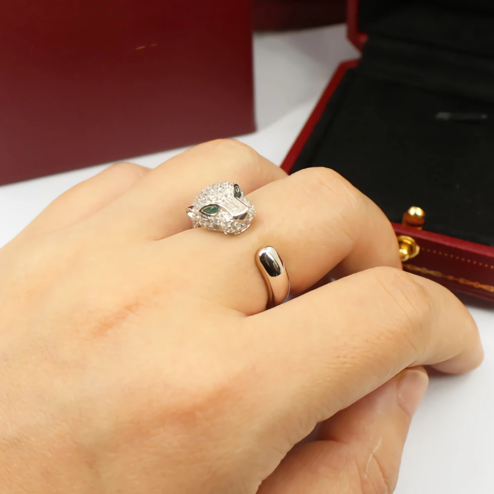 

Original 925 Sterling silver luxury Crystal leopard head Rings for women fashion designer party wedding Jewelry Christmas gifts