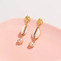 fashion bead stud earrings for women charcoal charm black crystal chain metal shell pendant
