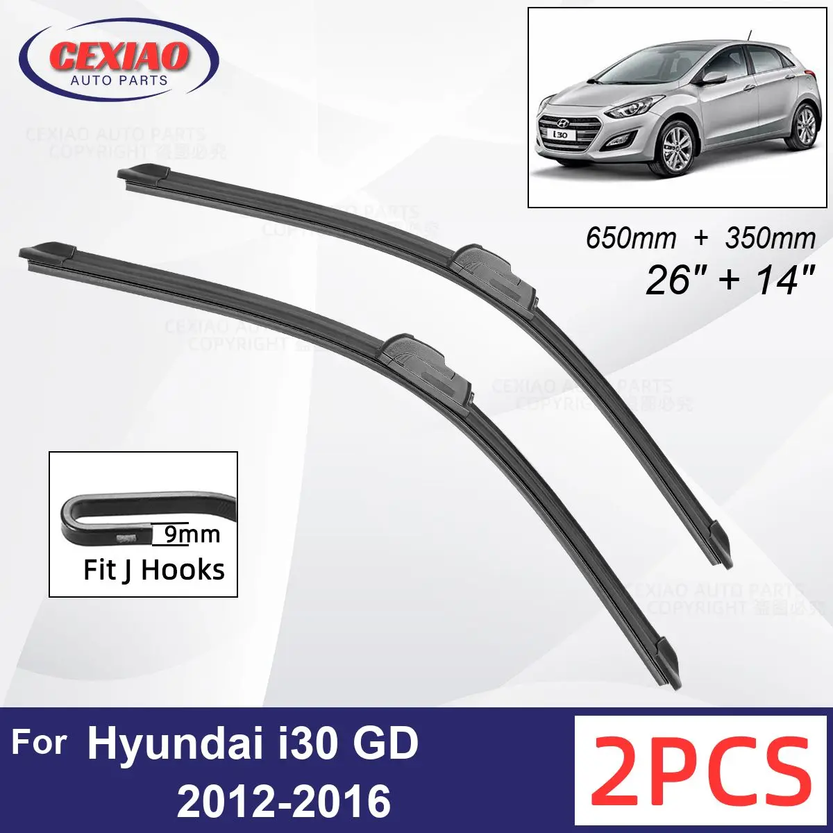 

Car Wiper For Hyundai i30 GD 2012-2016 Front Wiper Blades Soft Rubber Windscreen Wipers Auto Windshield 26"+14" 650mm + 350mm