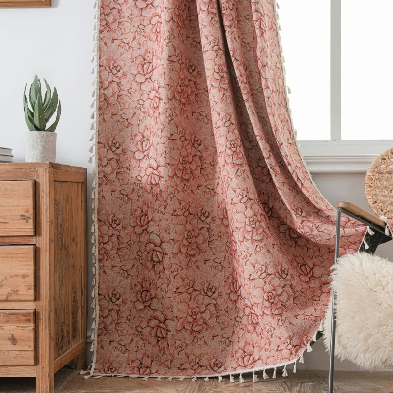 Готовые шторы в американском стиле жаккардовые занавески с розовыми