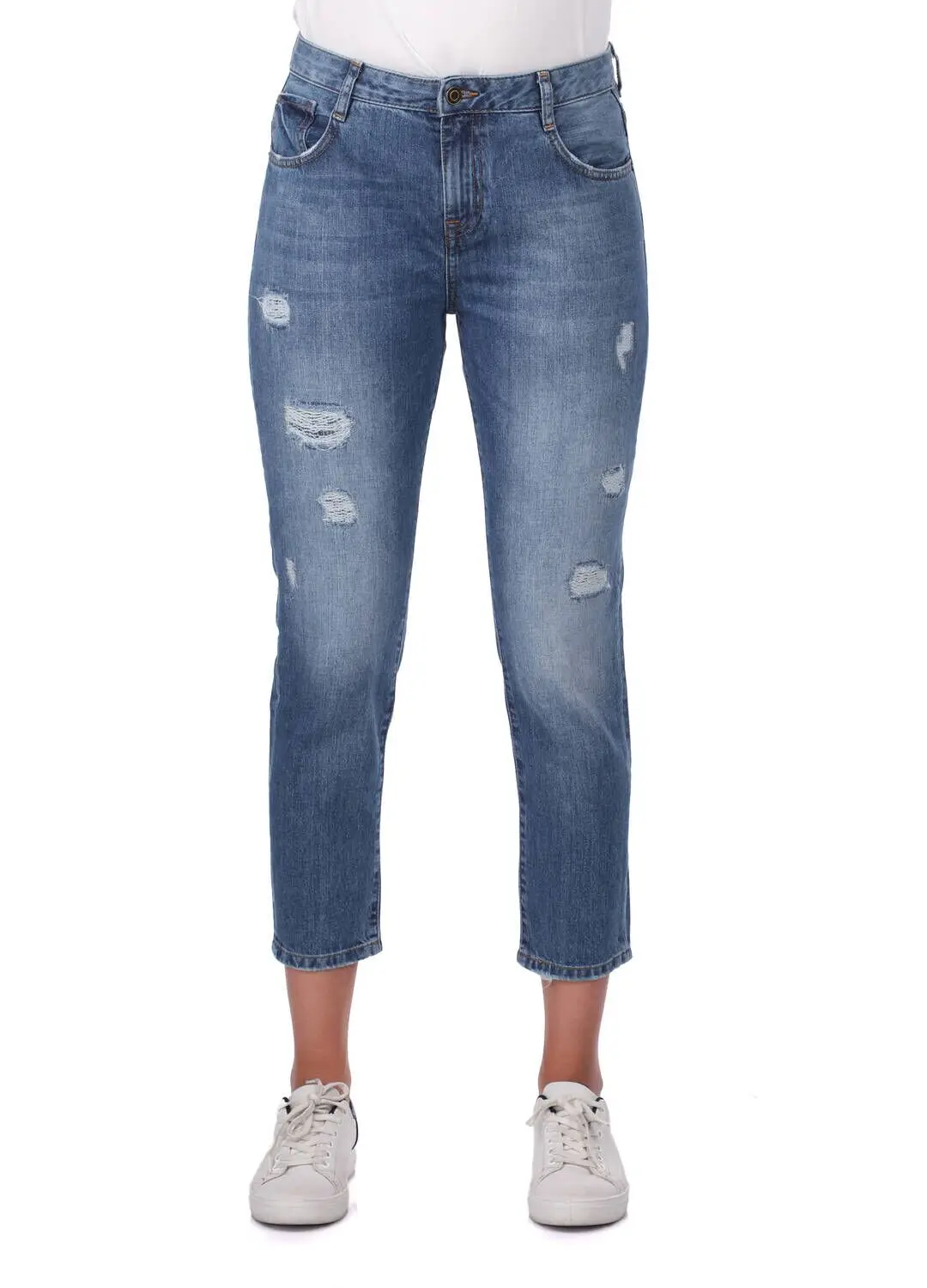 

Синие белые женские джинсовые брюки Mom Fit