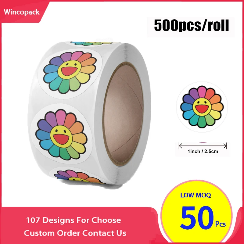 

Thankyou Roll Stickers Coated Paper Label Rainbow Sun Flower Circle Paper 1 Inch Size Graduation Feather Adhesive