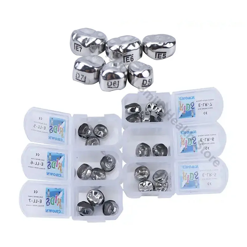 

5Pcs/Box Dental Stainless Steel Kids Primary Molar Crown Refill Upper/Lower Left/Right 1st/2nd Crowns Molar Teeth Pediatric