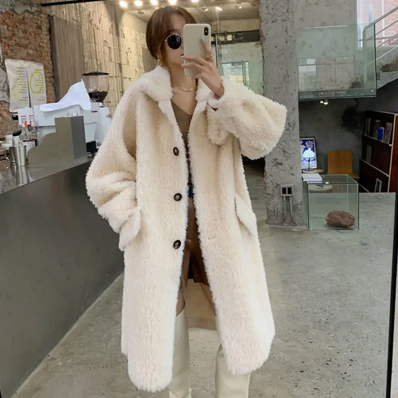 2022 Winter New Thicken Warm Loose Genuine Lamb Wool Fur Jacket Women Korean Fleece Female Jackets Fashion Casual Coats E666