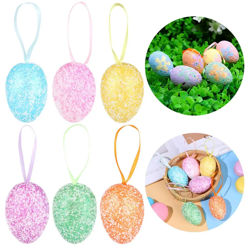 

6Pcs 6cm Home Decorations DIY Craft Happy Easter Hanging Ornaments Easter Eggs Foam Easter Decor