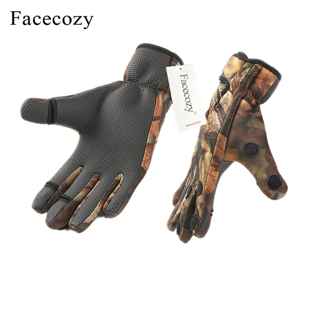 Facecozy-guantes de pesca de invierno al aire libre, resistentes al agua, tres o dos dedos cortados, antideslizantes, para escalada, senderismo, Camping, montar
