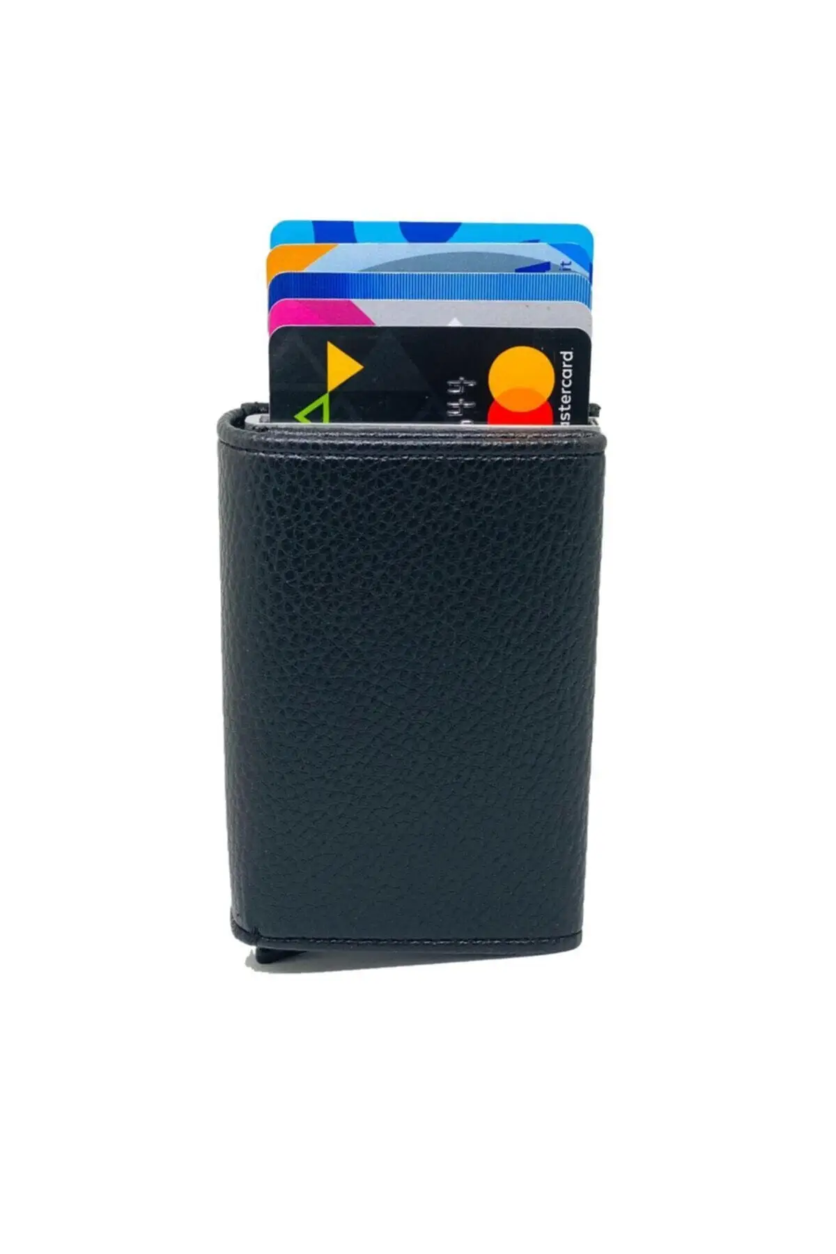 

2021 New Fashion Leather Men's Card Holder Wallet With Coin Pocket Automatic Mechanism Magnet Black High Quality Pocket Bag
