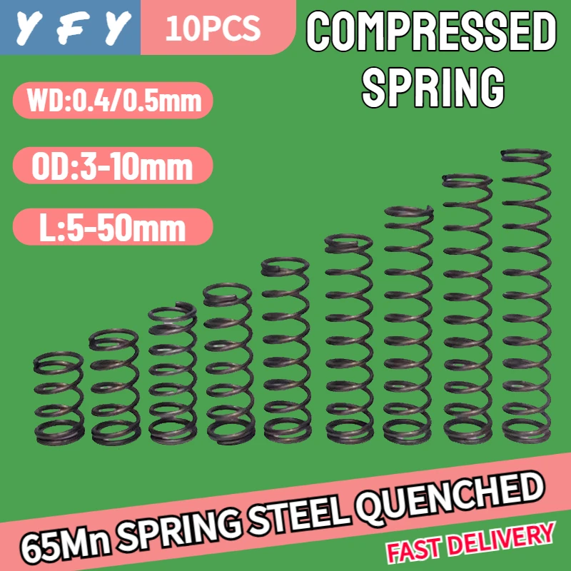 

10 Pcs Wire Diameter 0.4/0.5mm Outer Diameter 3-10mm Pressure Spring Rotor Return Spring Compressed Spring Length 5-50mm
