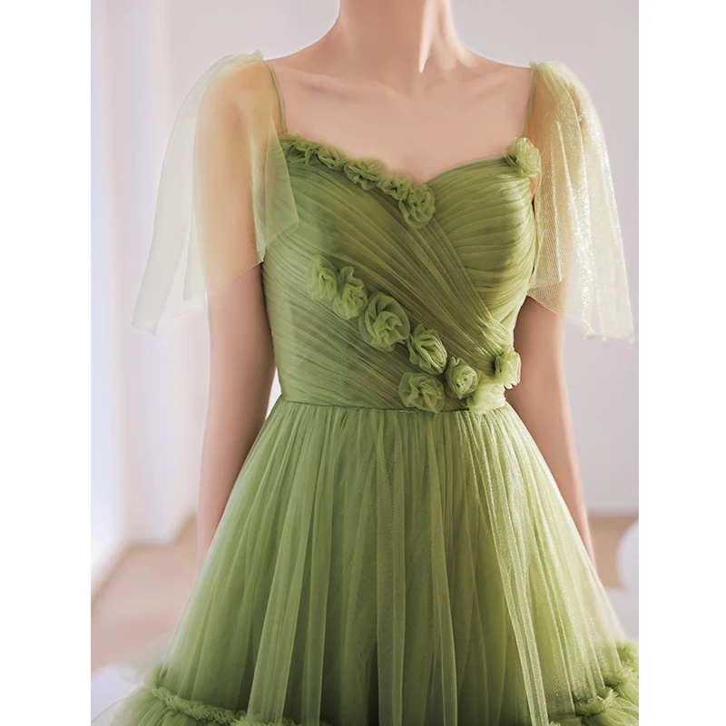 Фото Новое травяно-зеленое маленькое тренировочное женское платье принцессы для