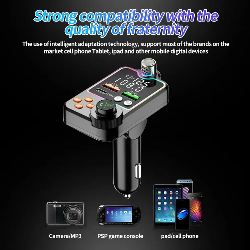 Bluetooth 5.0 Автомобильный FM-передатчик Pd Dual Usb 3.1A Type-C Автомобильное зарядное