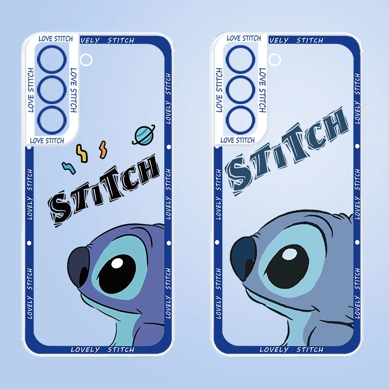 

Disney Art Lilo & Stitch Cartoon Transparent Phone Case For Samsung S23 S22 S21 S20 S10 Note 10 Ultra Plus FE Lite 5G Angel Eyes