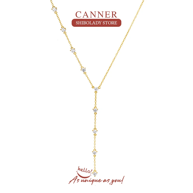 

CANNER Y Shape Necklace For Women 925 Sterling Silver Crystal Rock Punk Colored Zircon Clavicle Chain Wedding Party Fine Jewelry