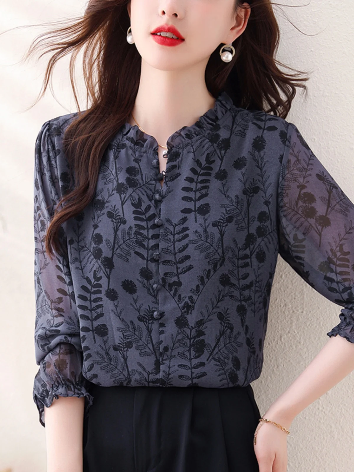Hangzhou High end Famous Silk Shirts Women Long sleeve Shirt 2024 Autumn New Western Sle Floral Top