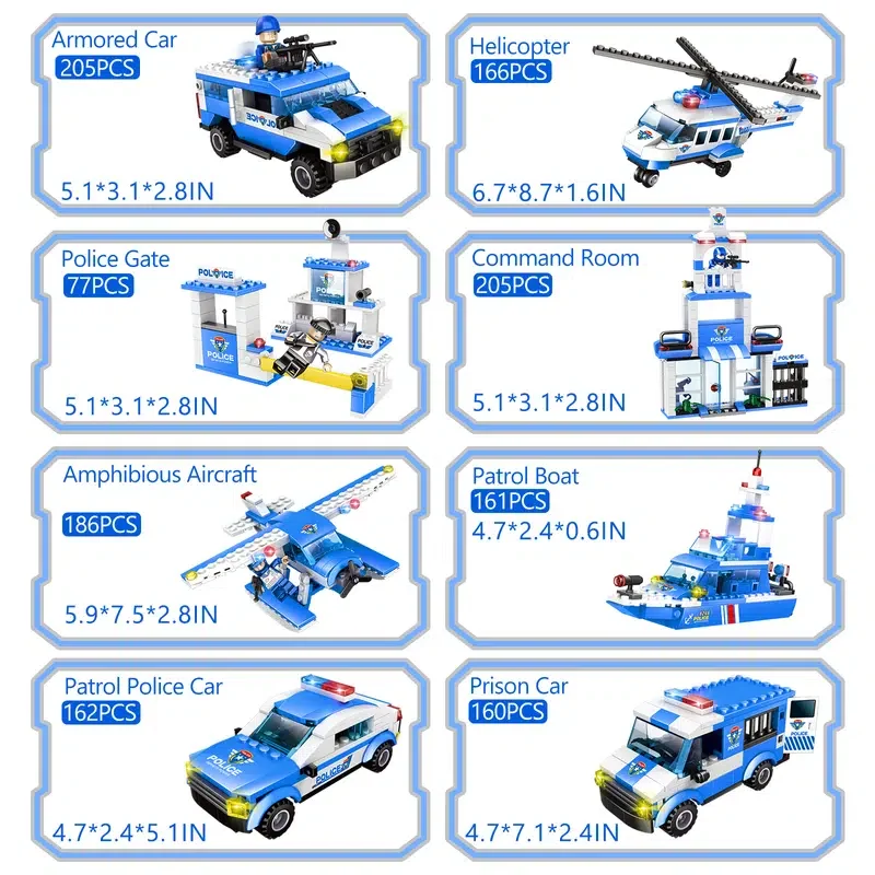 

Pcs City Police Station Building Kit & SWAT Mobi 8 In 1