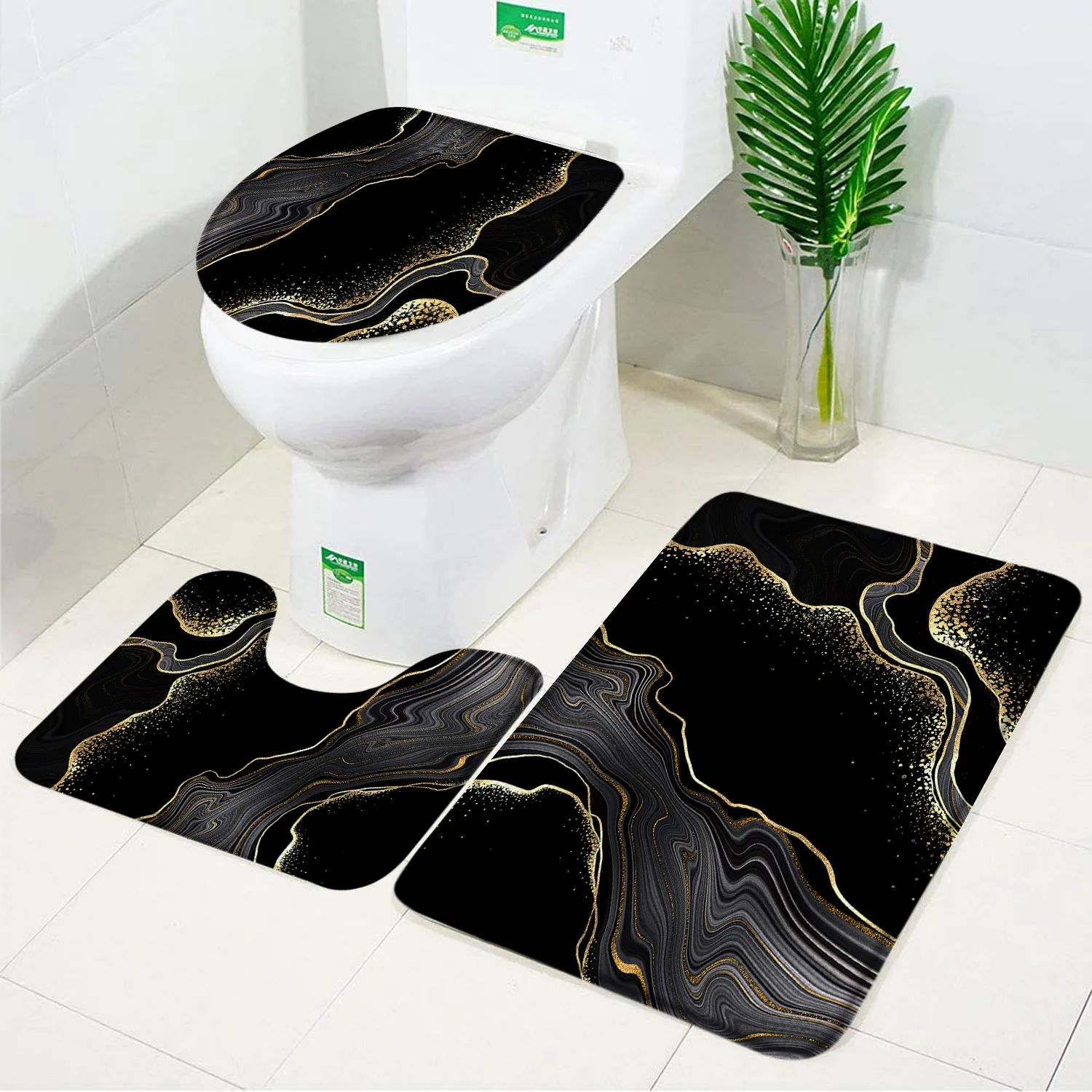 

Черный Мраморный с золотыми трещинами Коврик для ванны современный минималистский декорированный нескользящий пол для ванной комнаты чехол для крышки ванной декоративный набор
