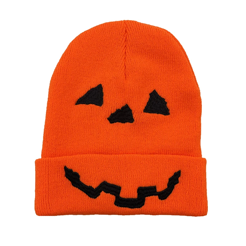 

Ghost Embroidery Adult Kids Halloween Hats Masquerade Pumpkin Creative Funny Expression Knitted Hat Pirate's skull Halloween Hat