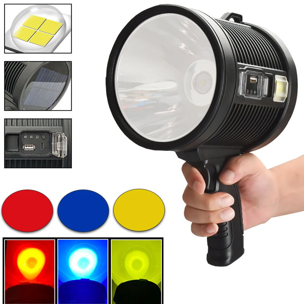 

Strong Light P70/P50/T6 LED Searchlight Handheld Flashlight Solar+USB Rechargeable Work Light High Power Lamp Spotlight Torch