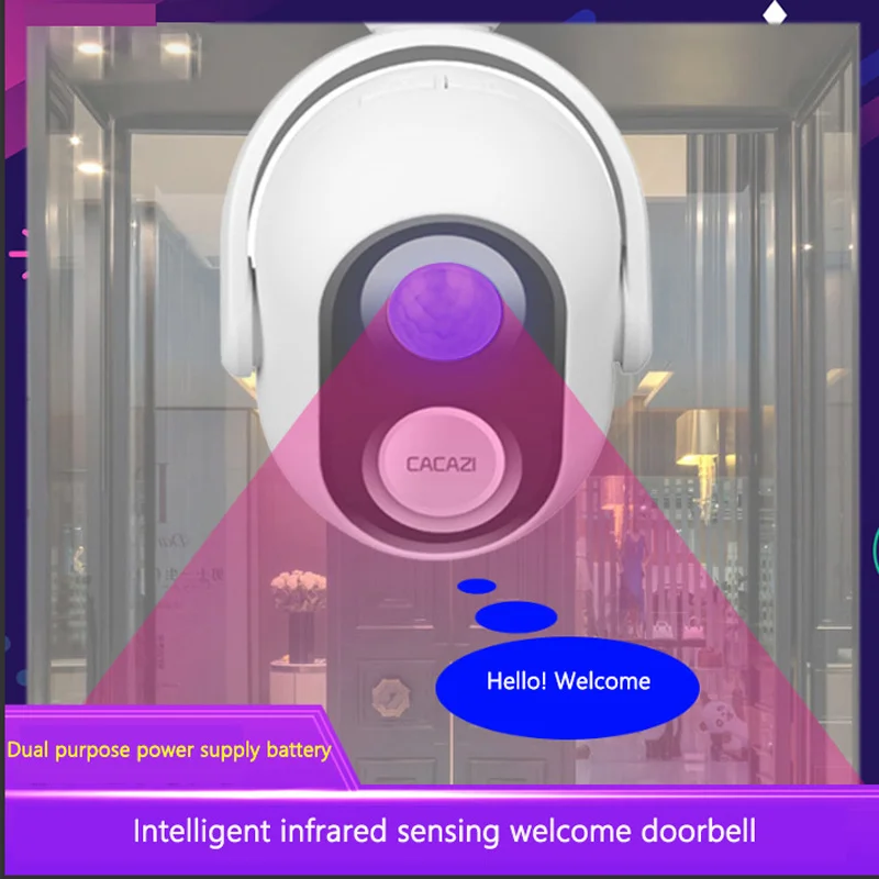 

Intelligent Infrared Sensing Welcome Doorbell Multiple Voice Options Level 4 Volume Urgent Reminder 120 ° Induction Sensor