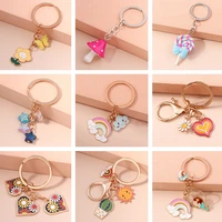 fashion enamel rainbows keychain for car key cute love heart flower key chains women men bag pendants accessories jewelry gifts