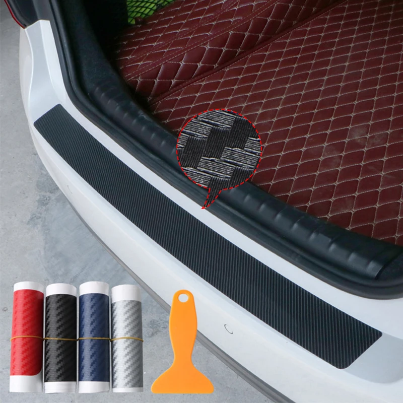 

90cm Car Rear Trunk Guard Plate Sticker 3D Carbon Fiber Film Car Rear Bumper Trim Anti-Kicked Scratch Protection Sticker Strip