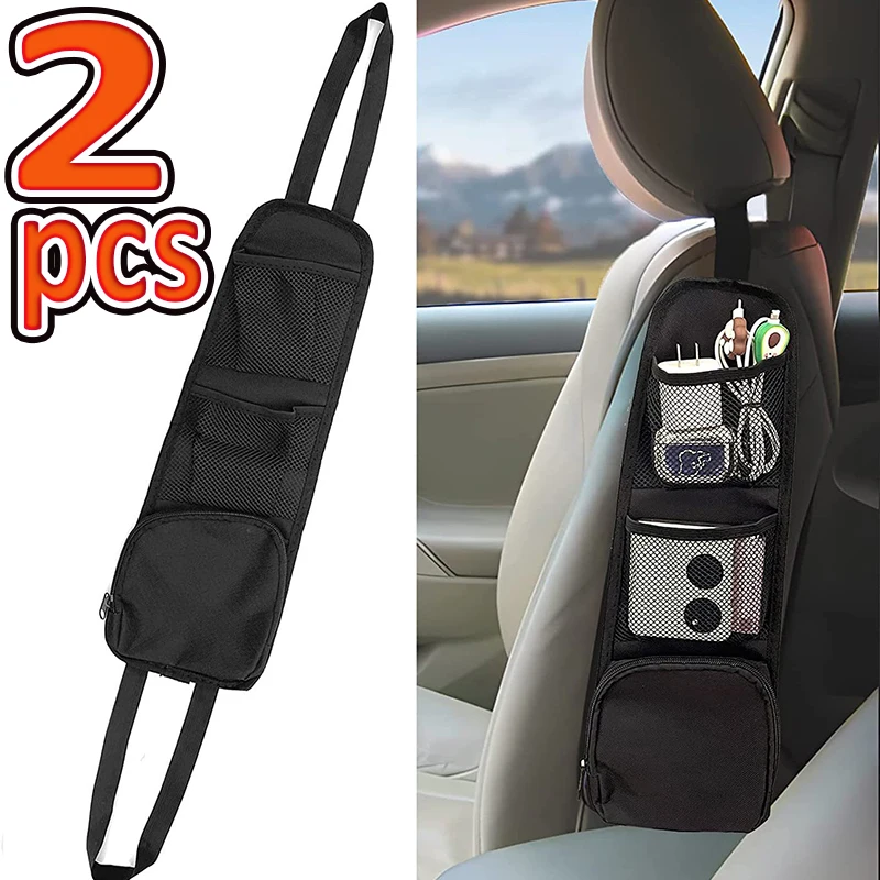 

2Pcs Car Seat Organizer Auto Seat Side Storage Hanging Bag Multi-Pocket Phone Holder Mesh Drink Organizer Pocket Car Interior